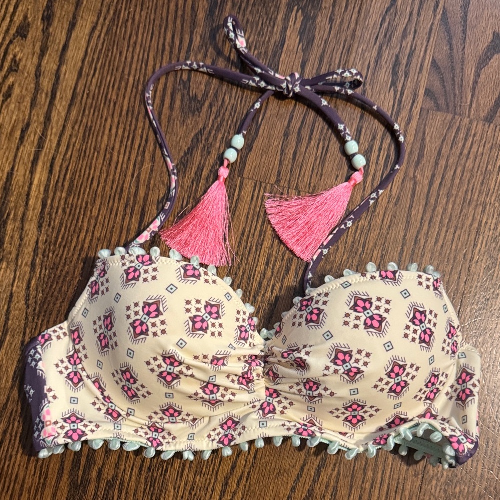 Victoria's Secret Patterned Bikini Top with Mint Accents